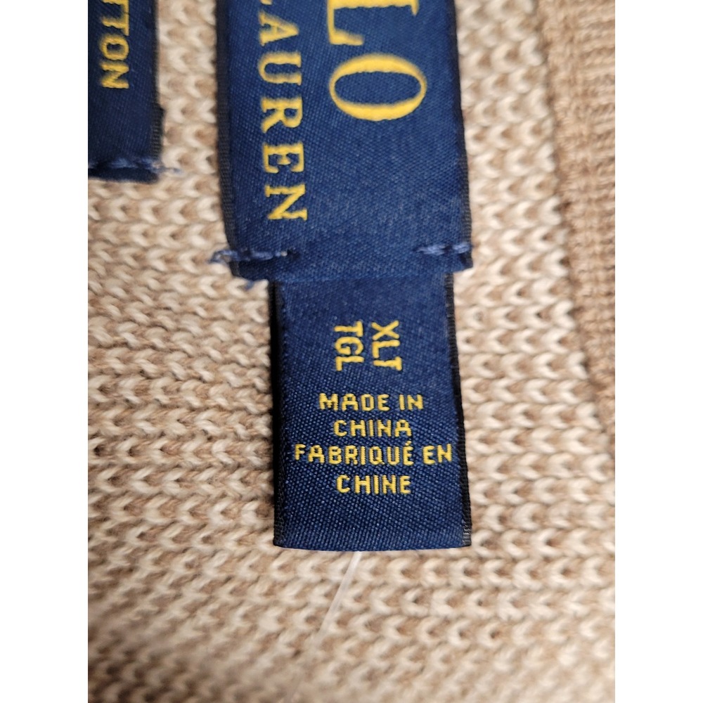 Polo Ralph Lauren Mens Big & Tall Tan Fine Pima Cotton 1/4 Zip Sweater Size XLT - Picture 3 of 9